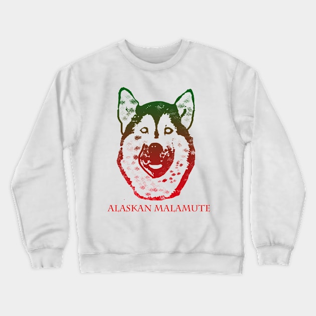 The alaskan malamute head is red, Green, Crewneck Sweatshirt by best seller shop